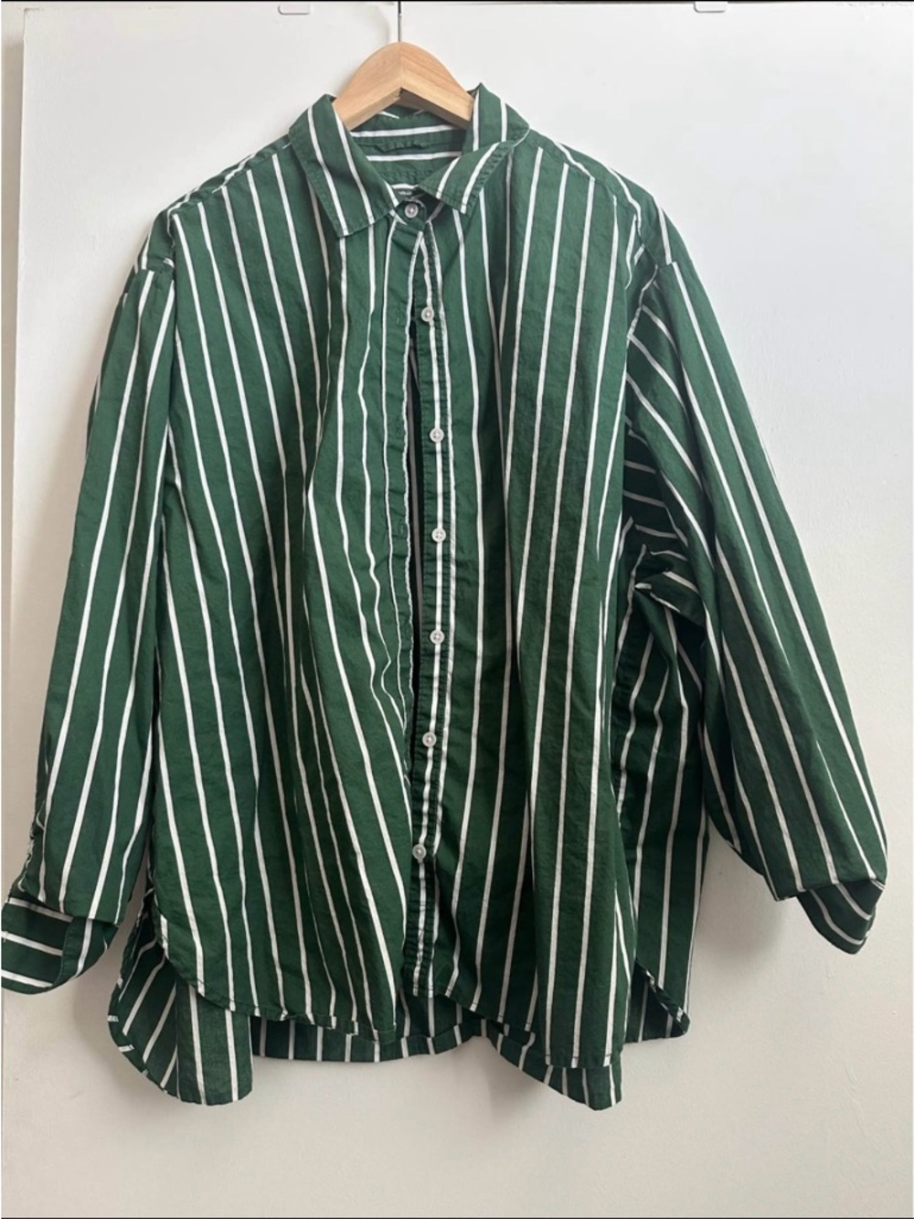 Aerie lightweight green with white stripes button down